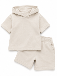 Ensemble T-shirt à capuche et short beige pour enfants, en coton doux, tenue coordonnée, vêtements décontractés d'été pour garçons, ensemble de sweat à capuche élégant pour enfants, confortable - Product Image 4
