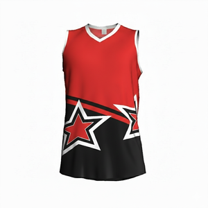 Camiseta de Baloncesto Personalizada Roja y Negra con Estampado de Estrellas, sin Mangas, Cuello en V, Sublimada, Ropa Deportiva para Hombre, para Todas las Temporadas, Corte Regular - Product Image 1