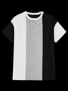 เสื้อยืดแขนสั้นผู้ชาย คอโอ ทรงปกติ ลายทางตัดสี ผ้าทอ สวมใส่สบาย - Product Image 3