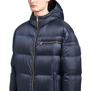 Veste matelassée à capuche bleu marine pour homme, fermeture éclair, rembourrage en duvet, coupe-vent, manteau d'hiver décontracté, coupe régulière - Product Image 2