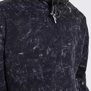 Men's <b>Black</b> Washed Hooded Oversized Sweatshirt Solid Color Casual Hoodie with Front Pocket Regular Fit Knitted French Terry - Product Image 5