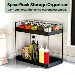 Modern Black Metal 2 Tier Countertop Organizer <b>Shelf</b> Kitchen Bathroom Storage <b>Rack</b> - Product Image 4