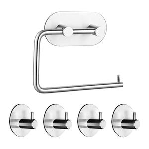 Ensemble d'accessoires de salle de bain en acier inoxydable SUS304 haute résistance, crochets adhésifs sans perçage, comprend un crochet porte-serviettes - Product Image 1