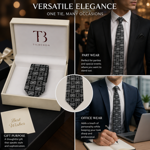 Corbata de Seda Geométrica Blanca y Negra Premium para Hombre |   Corbata de Diseño de Lujo Formal |   Ropa de Negocios y de Boda Estilo Exportación India 2026 - Product Image 4