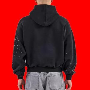 Custom Logo <b>Drop</b> Shoulder Fleece Heavyweight Polyester/Cotton 400g <b>Acid</b> Washed Cropped Regular Fit Sweet Rhinestone Hoodie Men - Product Image 4