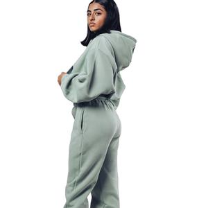 Ensemble de survêtement deux pièces pour femme, hiver, à capuche, lourd, imprimé, uni, surdimensionné, décontracté, coupe ample - Product Image 1