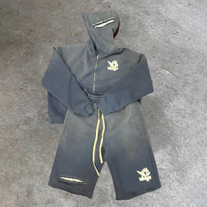 Men's Custom Screen Print Tracksuit Set <b>Full</b>-<b>Zip</b> <b>Hoodie</b> and Shorts Two-Piece Set Street Wear Hip-Hop Outfit Tracksuit - Product Image 2
