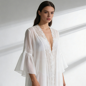 Gran oferta en Temu: Vestido de novia largo blanco elegante para mujer con ribete de encaje, manga acampanada y frente abierto, ideal para bodas y luna de miel. - Product Image 5