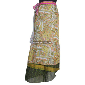 Boho New Multi Wear Silk Sari <b>Wrap</b> Skirt Reversible Print Indian Old Saree Sexy Plus Size Reversible Skirts <b>Sarongs</b> - Product Image 4