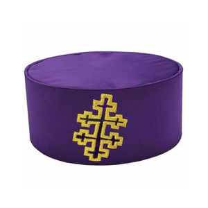 Jerusalem Cross Crown Cap <b>Purple</b> Velvet Gold Embroidered Ceremonial Regalia <b>Hat</b> Custom Handmade Premium Quality - Product Image 1