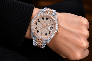 Reloj de Pulsera de Lujo para Hombre, Totalmente Cubierto de Diamantes Moissanite VVS, Esfera con Pavé, Dos Tonos, Oro Rosa y Plata, Índices con Incrustaciones, Estilo Hip Hop, Regalo para Hombre - Product Image 3