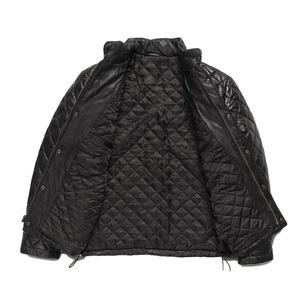 Chaqueta de cuero de vaca auténtica con diamantes acolchados negros Vintage de invierno para hombre, cuello levantado, cremallera, cierre de botones, estilo callejero - Product Image 4