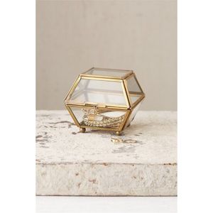 Vintage Brass Glass Jewelry <b>Box</b> Gold Geometric Keepsake Organizer Clear Decorative Storage Case Wedding Gift Tabletop Decor <b>Box</b> - Product Image 4