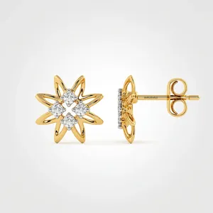 Boucles d'oreilles clous en diamant de laboratoire motif floral pour femme, or 10K 14K 18K et argent 925 935, bijoux de luxe tendance, cadeau de mariage - Product Image 3