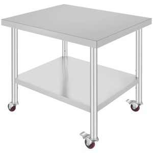 Banco da Lavoro in Acciaio Inox Resistente 36 X 30 X 34 Pollici, Capacità di Carico 700 LBS, 4 Ruote, 3 Livelli di Altezza Regolabili per Alimenti - Product Image 4