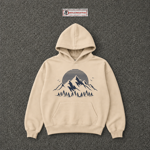 เสื้อฮู้ดพิมพ์ลายภูเขาสีเบจแบบกำหนดเอง เสื้อสเวตเชิ้ตโอเวอร์ไซส์แบบสวมหัว ยูนิเซ็กส์ เสื้อผ้าสตรีทแวร์ฤดูหนาวลำลอง เสื้อฮู้ดขายส่ง - Product Image 5