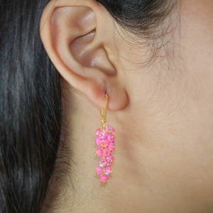 925 Sterling Silver <b>Opal</b> Beaded Cluster Dangle <b>Earrings</b> Gold Plated Pink Drop Jewelry for Women Party Wedding - Product Image 3