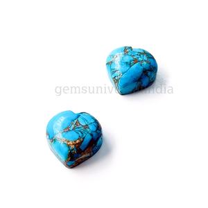 Cabochons en turquoise cuivrée lisses sculptés à la main en forme de cœur 10 MM Turquoise fantaisie Pierre précieuse en vrac pour la fabrication de bijoux en gros - Product Image 6
