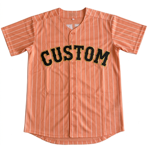 Maillot de baseball personnalisé à rayures pêche, nom et numéro d'équipe personnalisés, chemise de sport respirante, coupe athlétique, chemise entièrement boutonnée, vente en gros - Product Image 1