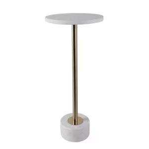 Wholesale White Marble Top Side Table <b>Brushed</b> Brass Pillar Cylinder Base End Table - Product Image 1