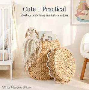 Cestas de Almacenamiento de Jacinto de Agua Rústicas y Ecológicas de Alta Calidad con Asas y Tapa Festoneada para Organización de Ropa en el Hogar y la Oficina - Product Image 6