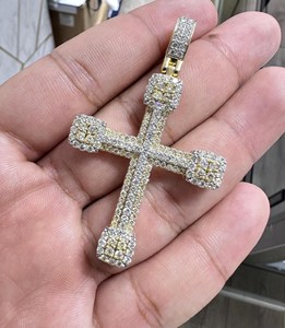 Pendentif Croix Personnalisé Sertie de Diamants Moissanite VVS Taille Ronde en Alliage Plaqué Or 14K, Breloque Religieuse, Cadeau Unisexe, Bijoux Hip-Hop - Product Image 5