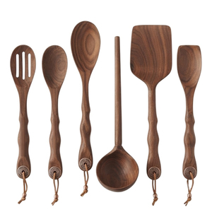 Juego de Cucharas de Cocina de Madera de Diseño Clásico, Juego de Utensilios de Cocina con Espátulas de Mango Largo, Utensilios de Cocina para el Hogar y Restaurantes - Product Image 4