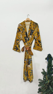 Robe kimono longue en coton à imprimé floral, col en V, manches longues, séchage rapide, légère, pour l'été, idéale pour les demoiselles d'honneur - Product Image 2