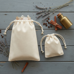 Sacs d'emballage en coton à cordon de serrage imprimés sur mesure, écologiques, lavables, réutilisables, résistants à l'eau, durables pour un usage domestique - Product Image 1