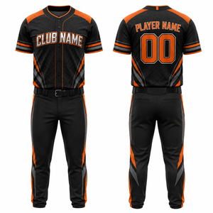 Conjunto de Uniforme de Béisbol Personalizado con Impresión por Transferencia de Calor para Niños, Gris, Naranja y Negro, de Secado Rápido, Manga Corta, 100% Poliéster - Product Image 1