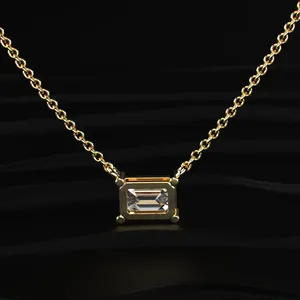 High Quality <b>Emerald</b> Cut Lab Grown Diamond Solitaire <b>Pendant</b> Necklace Yellow Gold Plated IGI Certified VVS-VS Clarity 14kt Gold - Product Image 4