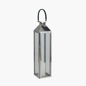 Farol de Vela de Acero Inoxidable y Vidrio con Acabado Plateado de Diseño Americano para Decoración del Hogar y Navidad, Farol de Pie - Product Image 2