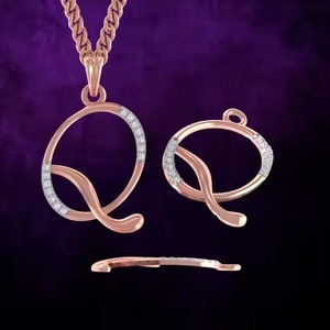 Collier Pendentif Diamant Q en Or Rose 14K, Sertissage Griffe, Design Unique, Meilleure Vente, Élégant, Breloques Fines de Créateur, Unisexe - Product Image 4