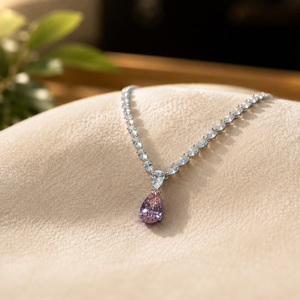 Collar de Diamantes en Forma de Lágrima Morada, Chapado en Oro Blanco, Joyería de Boda de Lujo, Regalo de Compromiso de Moissanita para Ella - Product Image 3