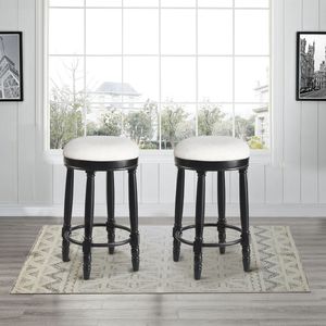 Set di 2 Sgabelli da Bar in Legno con Seduta Girevole a 360 Gradi, Cuscino Bianco e Nero, Altezza da Bancone per Bar - Product Image 1