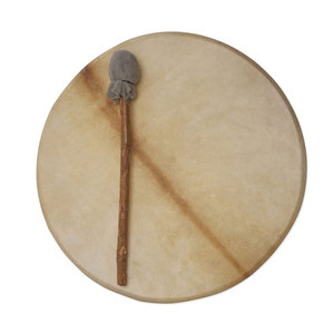 Tambor Chamánico de Estilo Étnico, Hecho a Mano, con Superficie de Piel Natural y Baqueta de Madera para Meditación Rituales y Yoga - Product Image 1