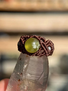 Prehnite Macrame <b>Ring</b> Green Gemstone Brown Cord Adjustable <b>Boho</b> Handmade Statement Healing Jewelry - Product Image 4