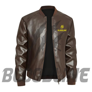 BLOODLINE Men's Black PU Leather Bomber <b>Jacket</b> Stand Collar Zipper Closure Moto <b>Biker</b> Style Autumn Wear - Product Image 4