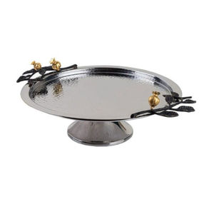 Elegante Plato para Servir Postres de Boda, Soporte para Pastel de Aluminio Martillado Hecho a Mano con Diseño Floral de Orquídea Negra, Precio Bajo - Product Image 5