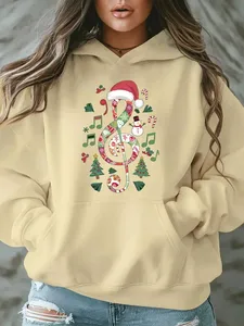 Sweat-shirt à capuche imprimé arbres à carreaux Joyeux Noël pour homme, décontracté, en coton blanc tricoté, coupe régulière, avec poche avant - Product Image 4