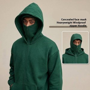 Veste à capuche double couche pour homme avec logo personnalisé, fermeture éclair intégrale, masque intégré, streetwear urbain d'hiver, couleur unie, vêtement d'extérieur décontracté - Product Image 2