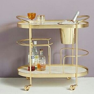 Elegant Gold Metal Bar Cart with Glass Shelves Rolling Beverage <b>Trolley</b> for Home Kitchen Dining <b>Serving</b> Storage Use Hotel Decor - Product Image 5