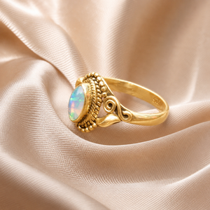 925 Sterling Silver Pear <b>Opal</b> <b>Ring</b> Rose <b>Gold</b> Plated Boho Vintage Handmade Statement Gemstone Jewelry Women - Product Image 2