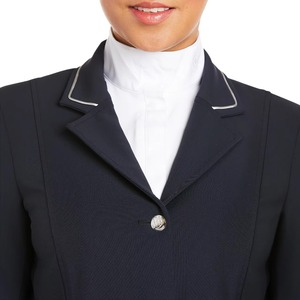 Chaqueta de Equitación Personalizada para Mujer, Color Azul Marino, con Bolsillos con Cremallera y Ribete Blanco, para Competencia, OEM - Product Image 4