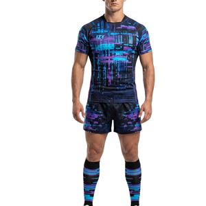 Conjunto de Uniforme de Rugby Sublimado con Gráficos Digitales, Jersey de Poliéster Transpirable de Alto Rendimiento, Pantalones Cortos de Compresión con Estampado Abstracto para Equipos - Product Image 2
