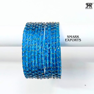 Elegante Juego de Brazaletes de Cristal Azul con Cuentas Doradas, Brazaletes Tradicionales Indios Chudi para Novia, Juego de 12 Piezas, Joyería Étnica para Mujer, Estilo Elegante - Product Image 4