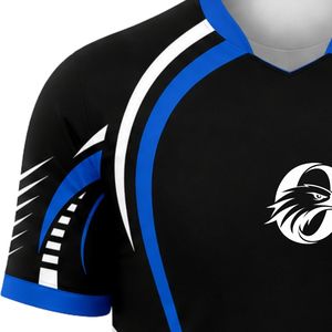 ชุดเสื้อฟุตบอลสีดำและสีน้ำเงินกรมท่า ชุดยูนิฟอร์มฟุตบอลแบบกำหนดเอง ระบายอากาศได้ดี แห้งเร็ว ชุดกีฬาสำหรับทีมแข่งขัน - Product Image 5