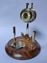 Vintage <b>Antique</b> Brass Telegraph with Pen Holder <b>Compass</b> Nautical Table Top Home Decor Gift Item - Product Image 2