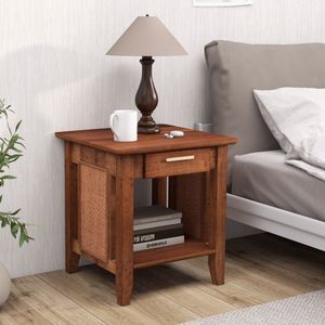 Comodino Moderno in Rovere e Rattan con Luce LED, Cassetto e Ripiano Portaoggetti per Camera da Letto di Villa - Product Image 3