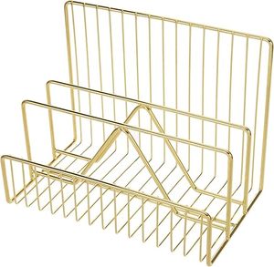 Minimalist Gold Metal Desk Organizer Storage <b>Holder</b> Rectangle Freestanding Office Organizer for Papers and Cards - Product Image 6